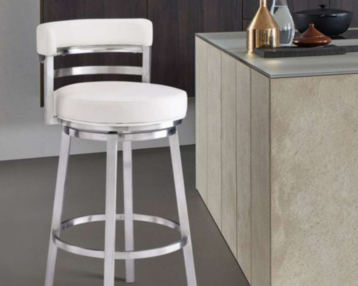 Madrid Faux Leather 26 Swivel Counter Stool  WhiteBrushed St