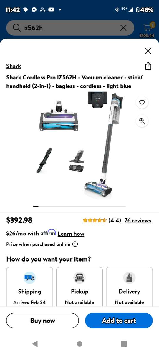 Shark Cordless Pro Vacuum  Model lZ562H