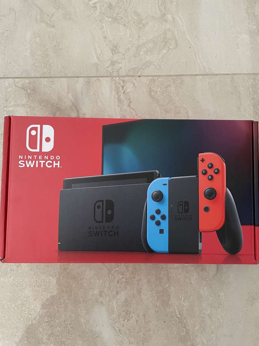 Nintendo switch with Neon blue and Neon red Joycon