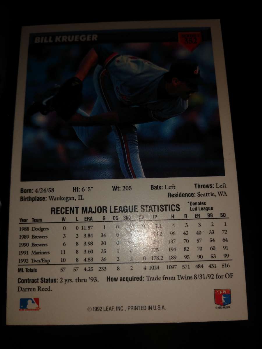 Bill Krueger Baseball Card