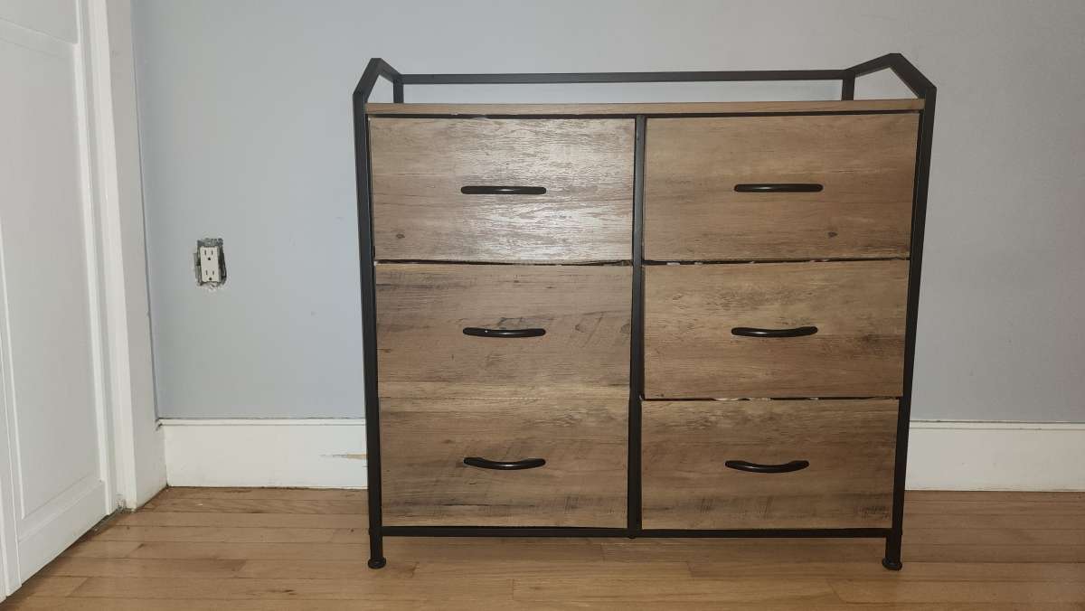 Bamboo Wood Antique Metal 6 Drawer Dresser