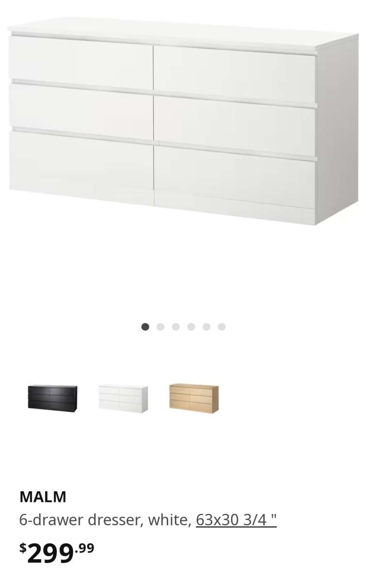 Dresser White 6 drawers