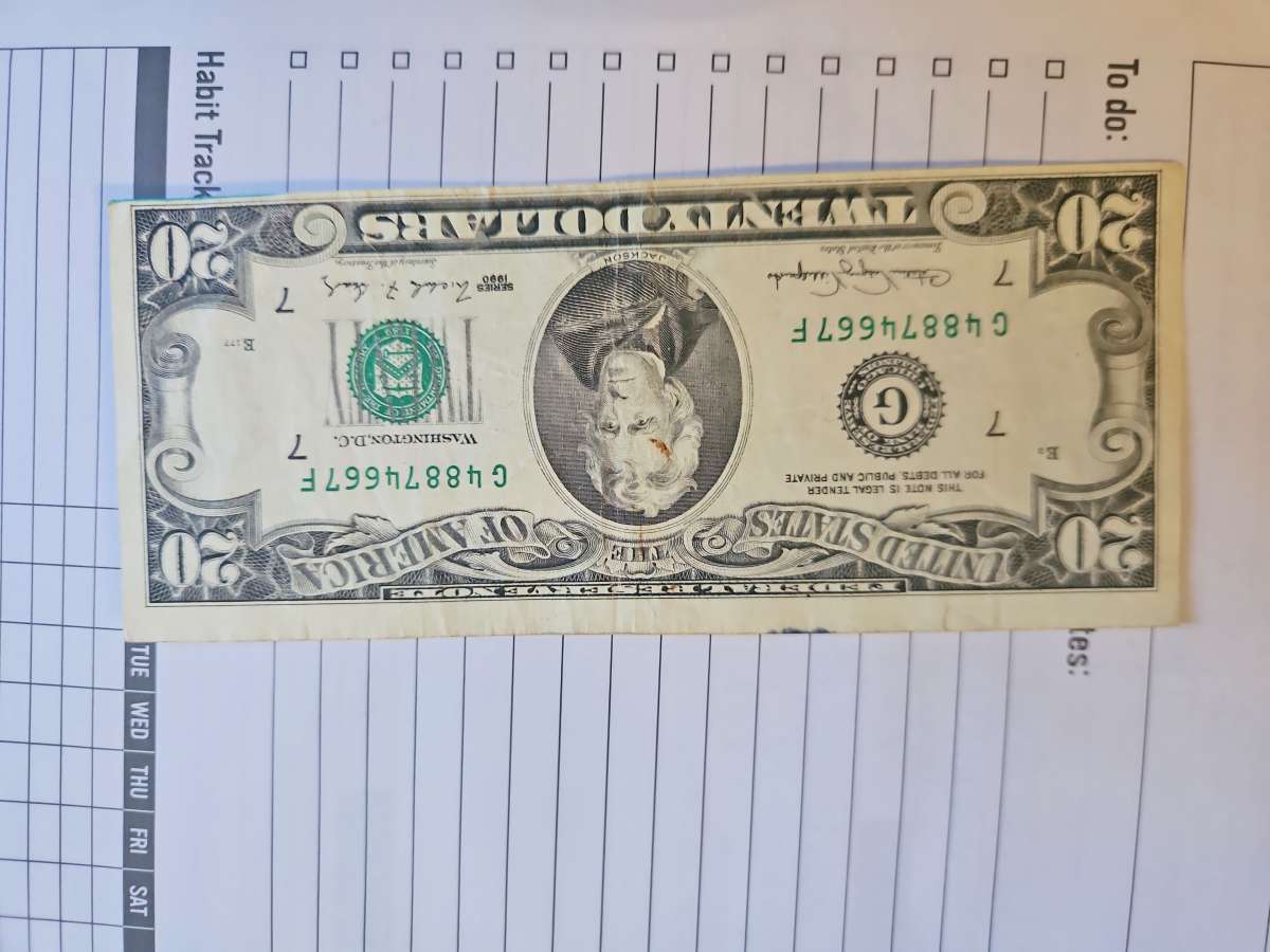 20 dollar bill miscut 1990 series G