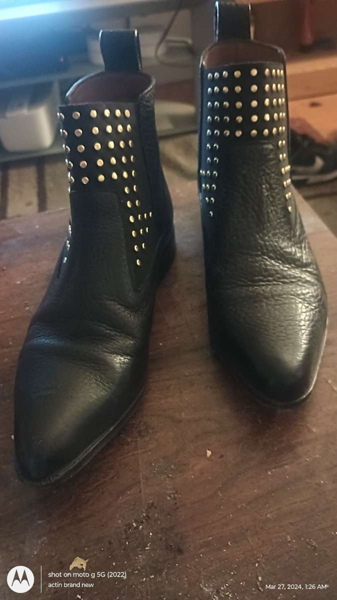 Genuine Made in Italy Chloe Ankle Gold Studed Boots