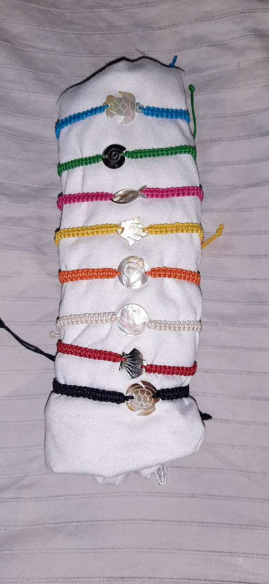 Woven Friendship Bracelets with Etched Shells