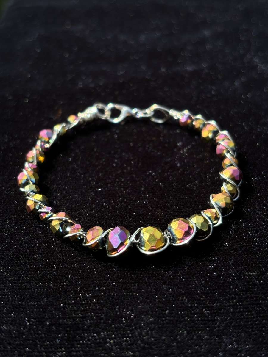 Handmade wire wrapped glass beaded bracelet