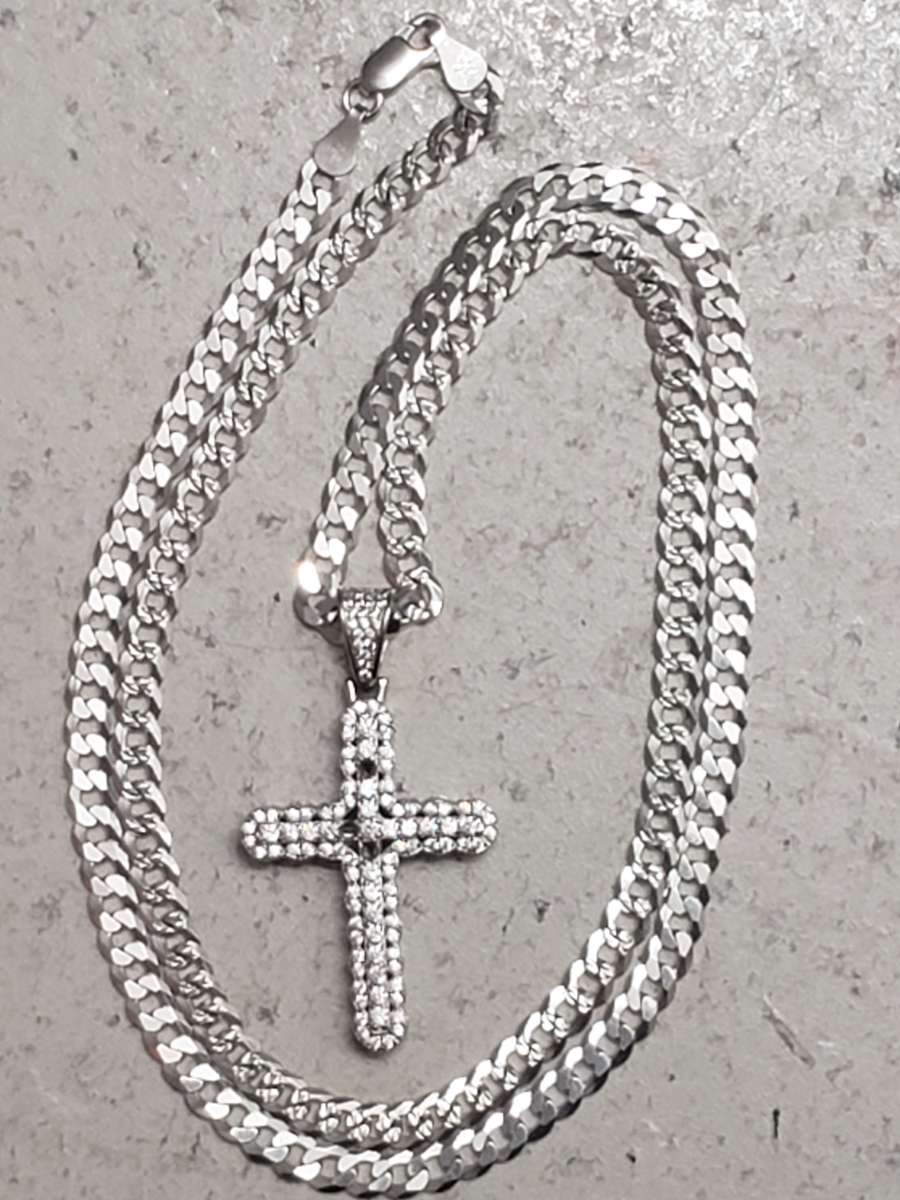 26 inch Sterling Silver Chain with Cross Charm
