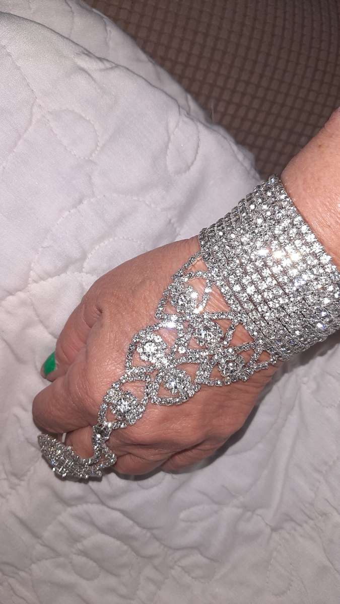 Austrian Crystal Spiral Bracelet with Attached Ring