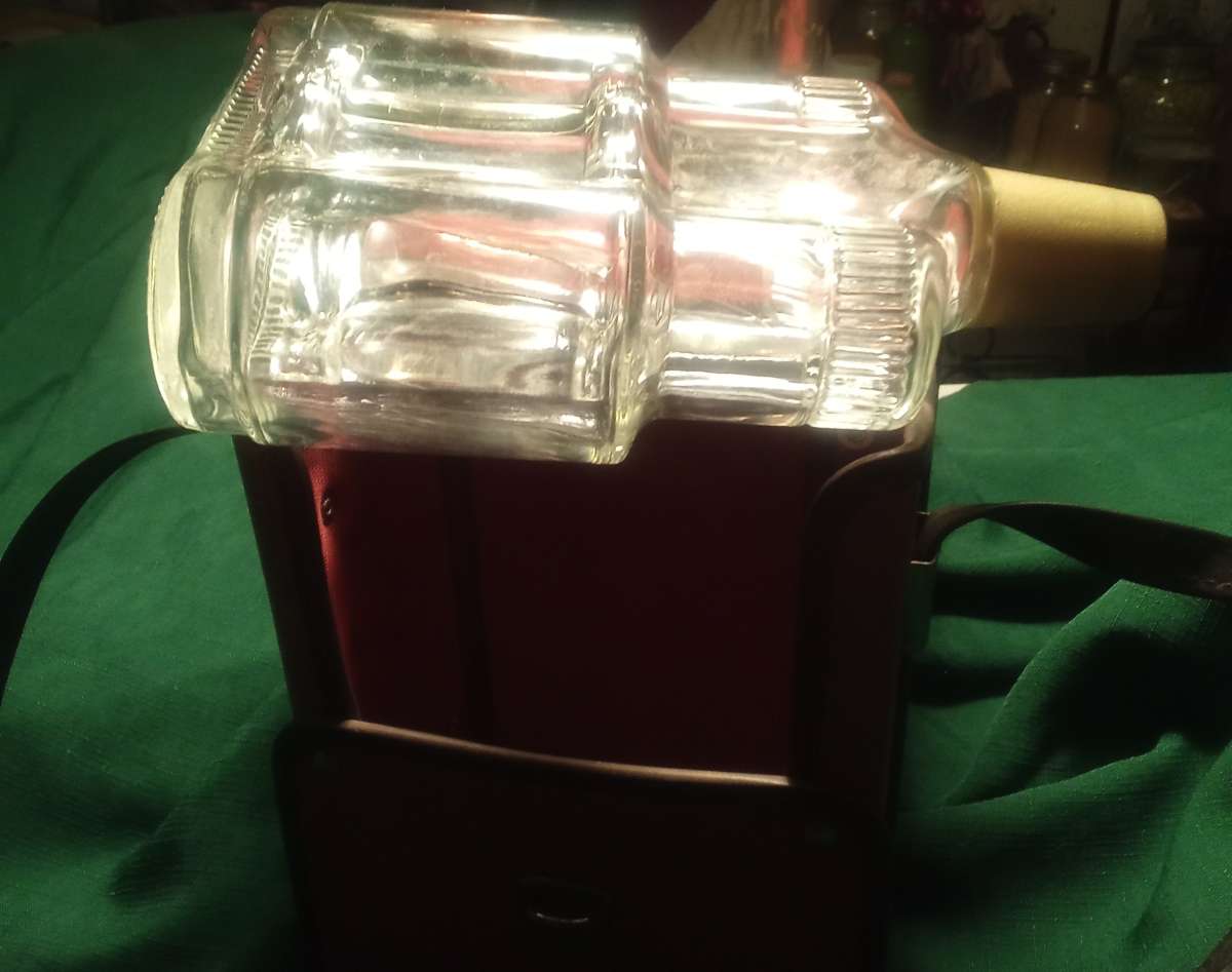 Vintage Old Charter Binocular Bottle w Leather Case