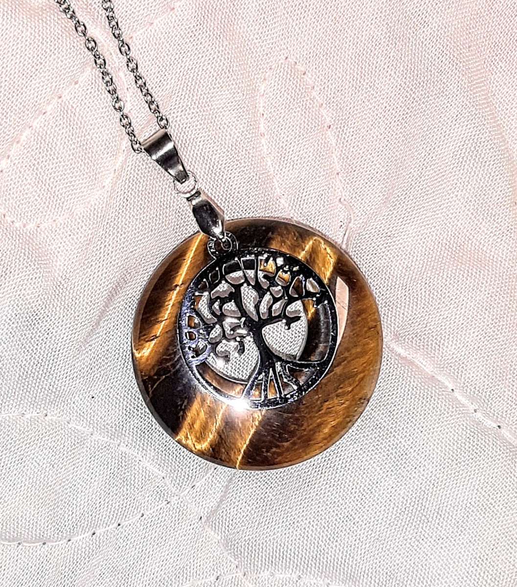 Natural Tiger Eye Tree Of Life Necklace