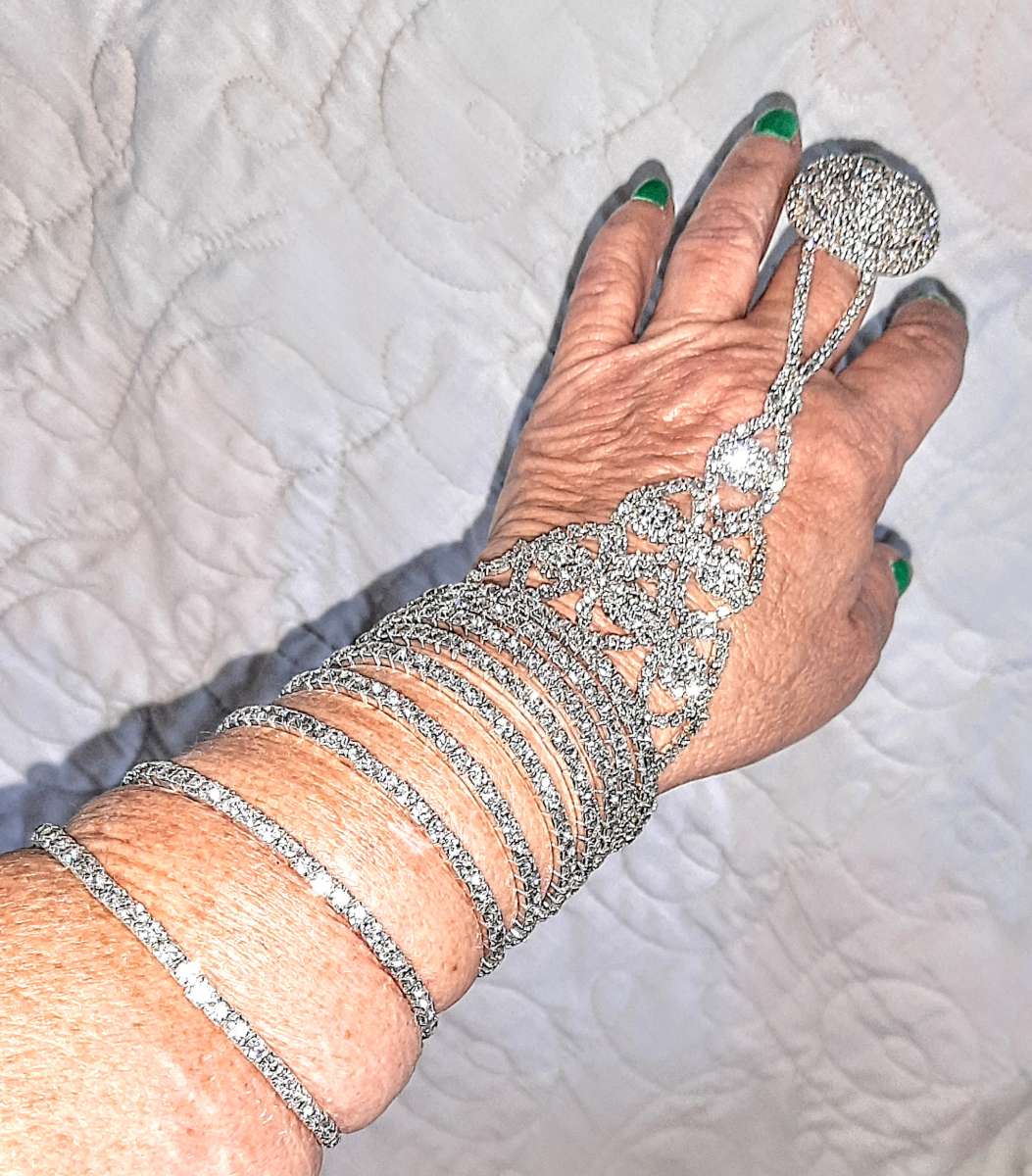 Austrian Crystal Spiral Bracelet with Attached Ring