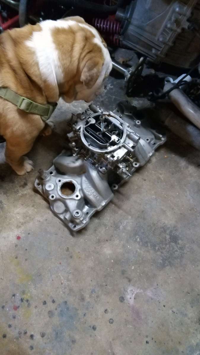 Edelbrock Carb 650 4 high Rise Intake and a 14 breather