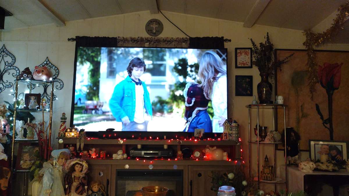 75 inch Philips 4 K smart TV and 80 inch fireplace