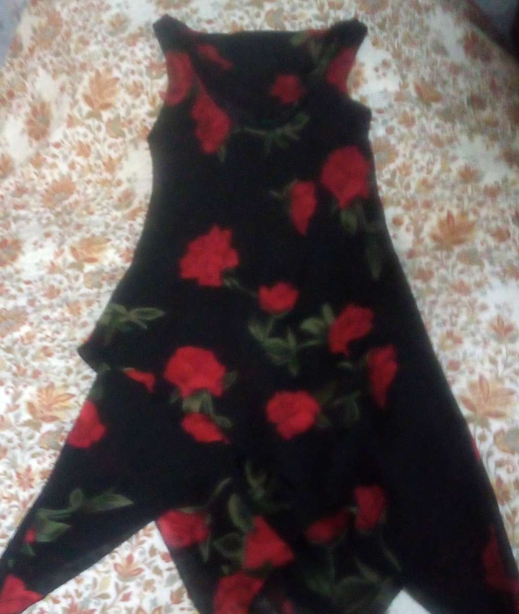 Red Doodle Rose Floral Bodycon Dress
