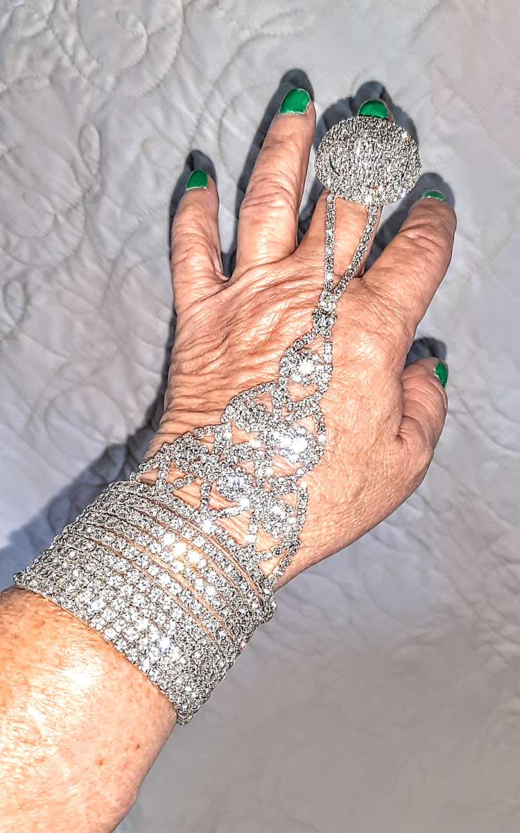 Austrian Crystal Spiral Bracelet with Attached Ring