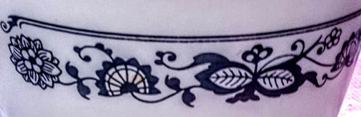 Pyrex Milk Glass Cup with Blue Flowers Design