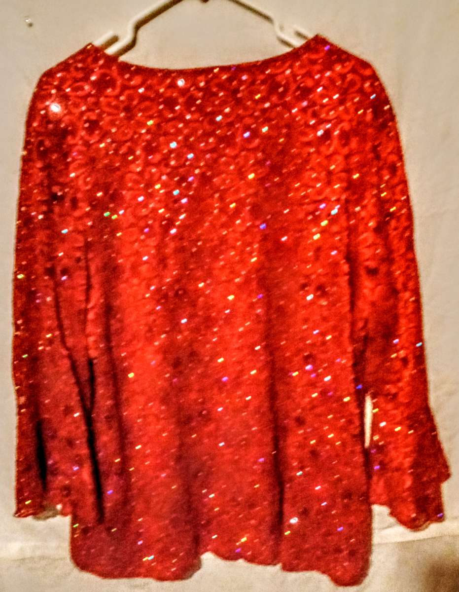 Cato Red Sequins Sheer Lace Long Sleeves Shirt