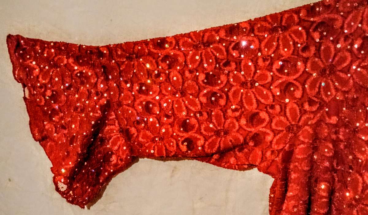 Cato Red Sequins Sheer Lace Long Sleeves Shirt