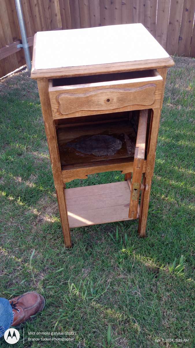 Antique small cut and wash kitchen table with marble slab