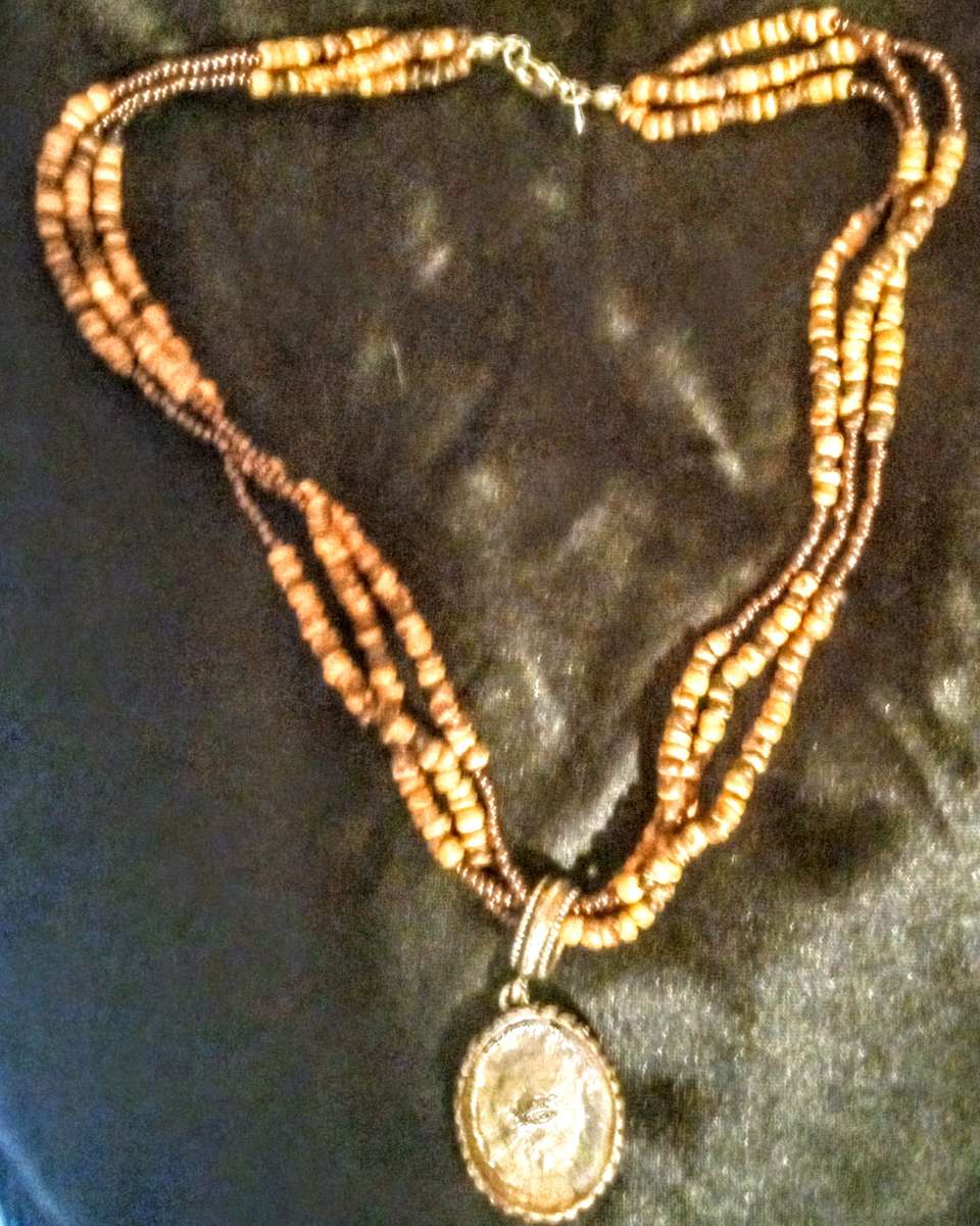 Avon Tiger Eye Pendant with 3 Beaded Strands