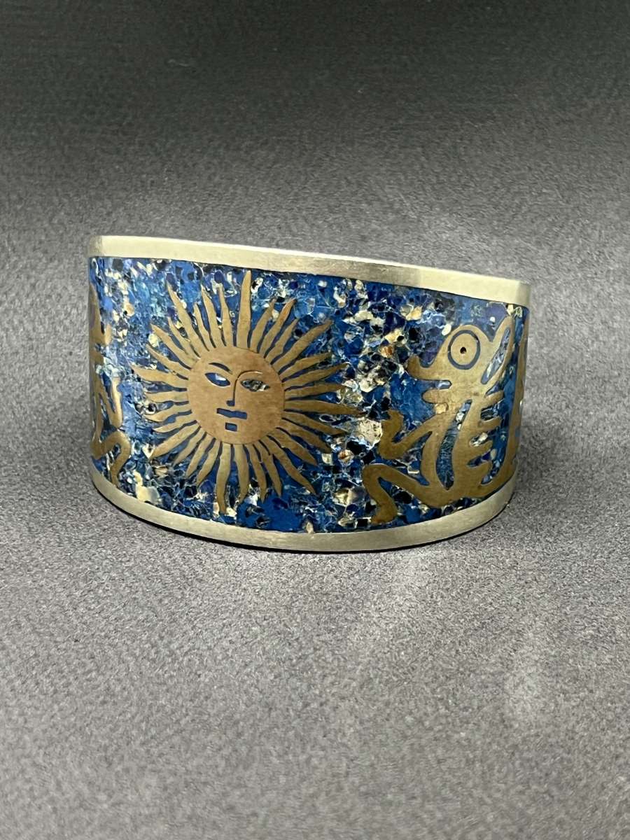 Beautiful Old Vintage Mixed Sliver Blue Painted Bangle