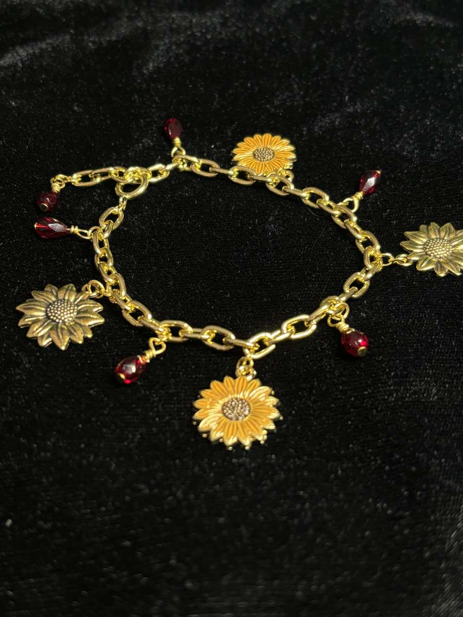 Summer wine and sunflowers charm bracelet