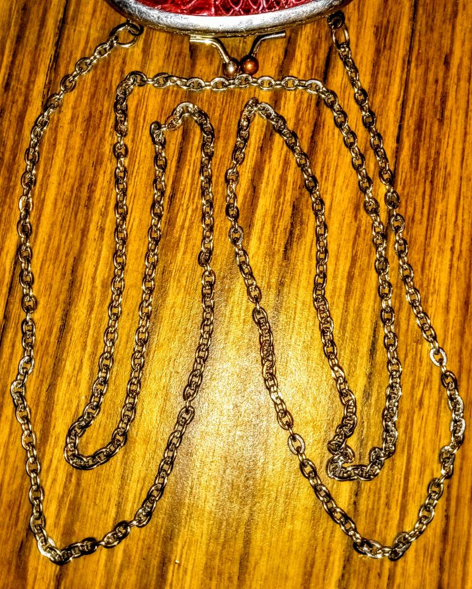 Red Small Rattlesnake Pattern Clutch with 25in Silver Chain