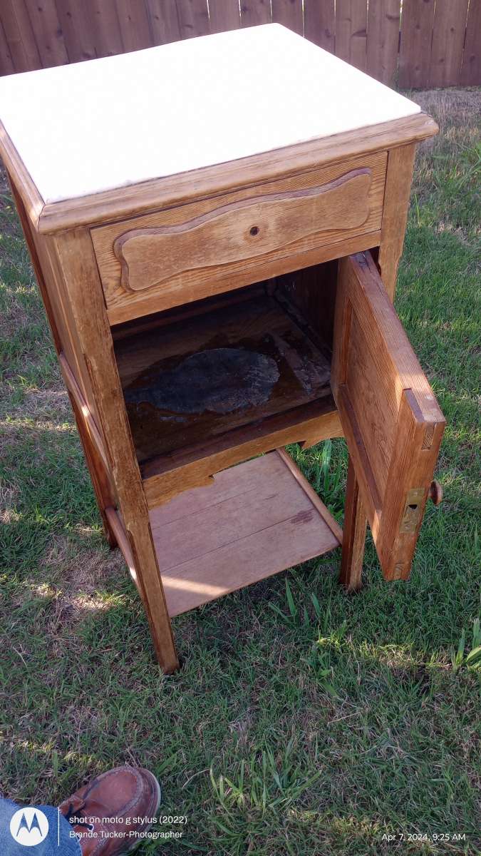 Antique small cut and wash kitchen table with marble slab