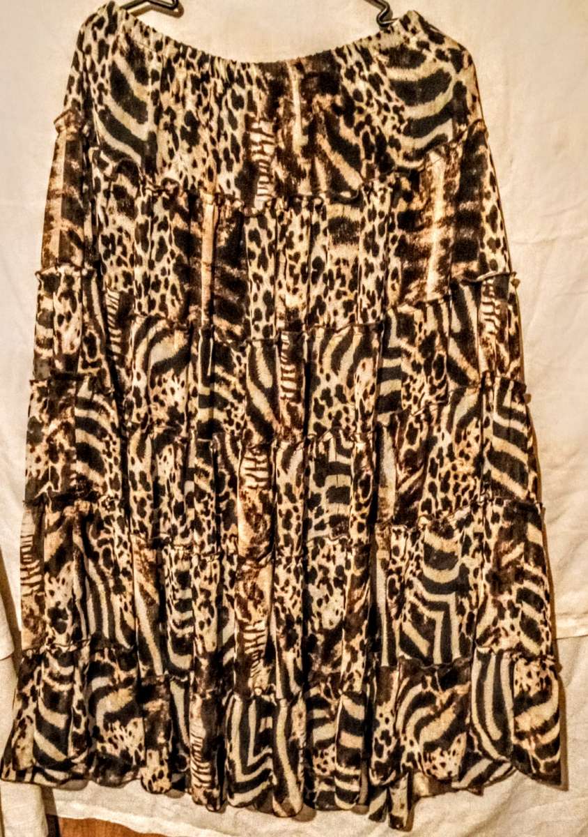 Brown and White Animal Print Skirt