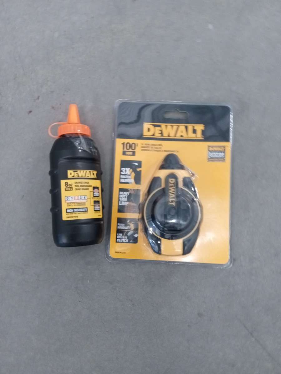 the chalk reel and orange chalk DeWalt