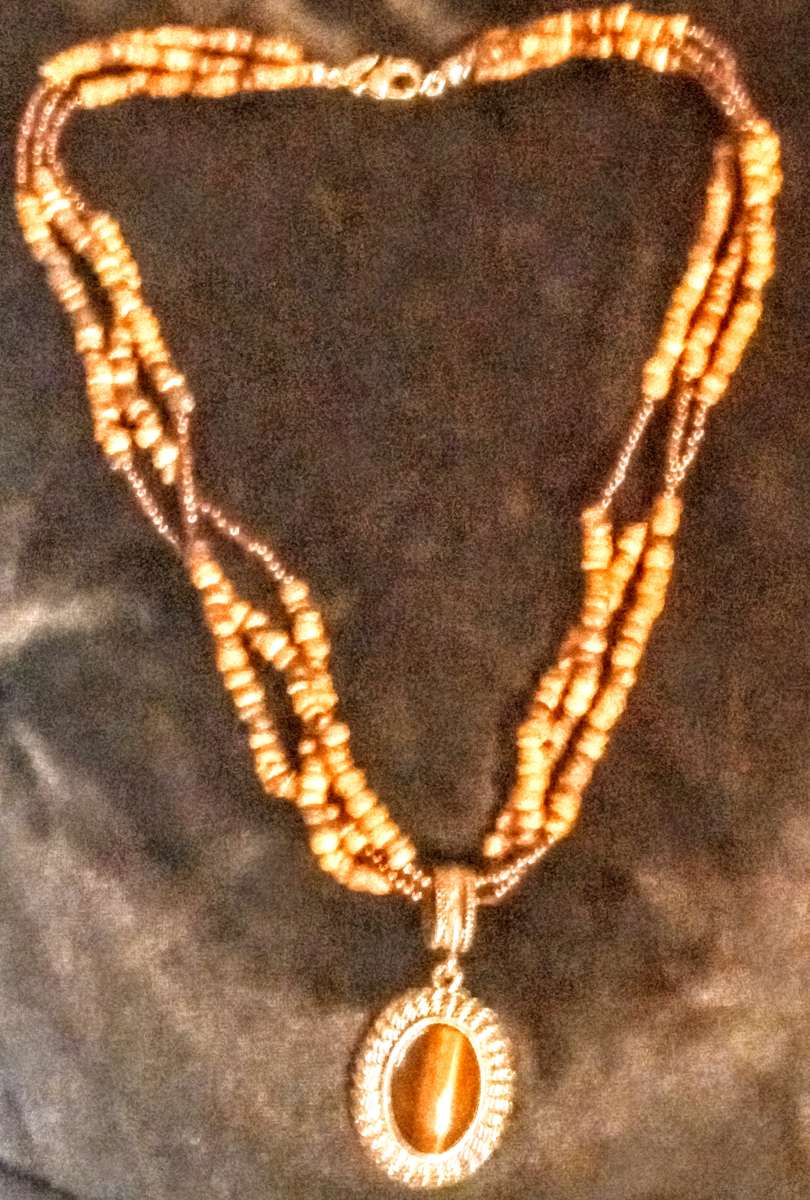 Avon Tiger Eye Pendant with 3 Beaded Strands