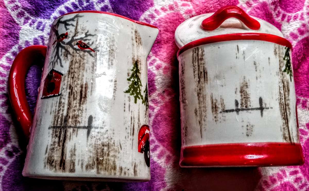 Christmas Red Truck Sugar Bowl and Creamer Pitcher