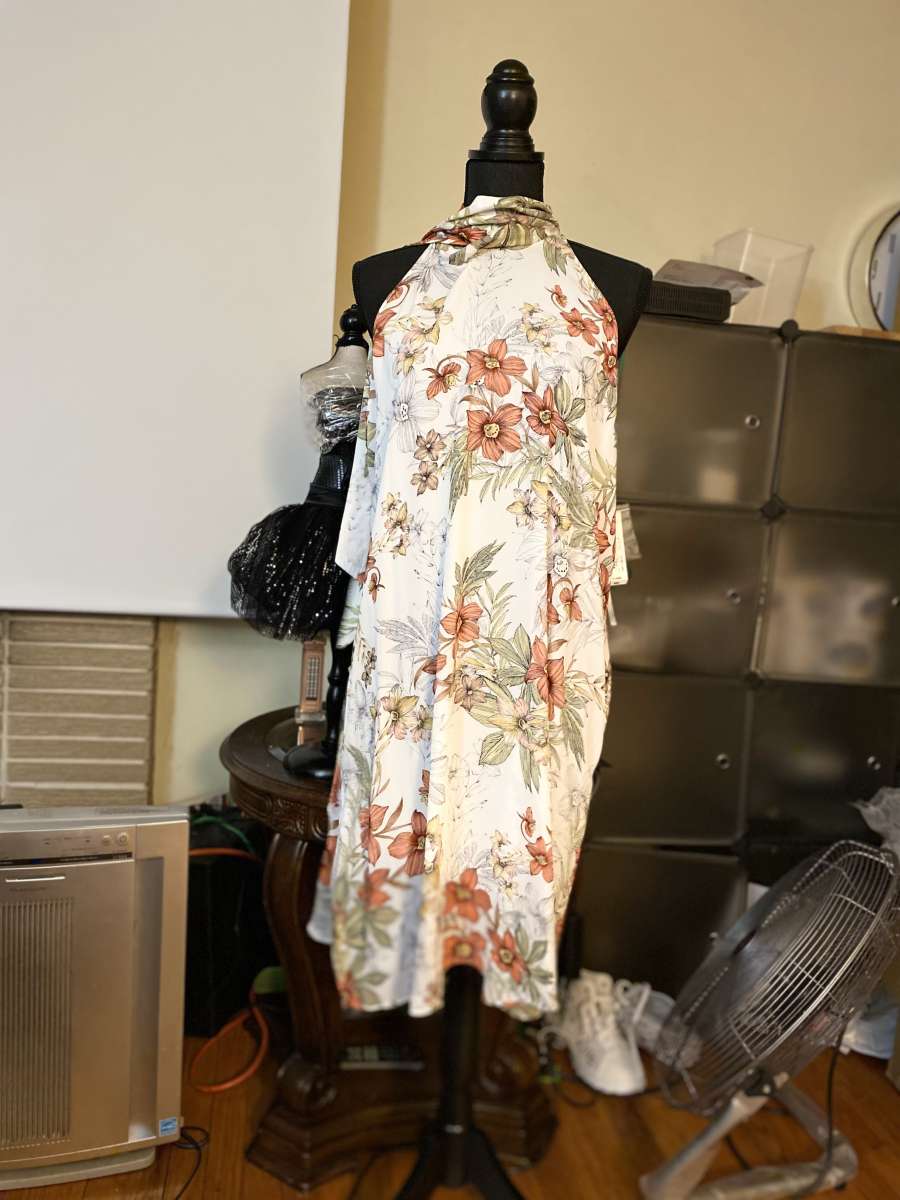 Worthington Sleeveless Summer Ivory Floral Polyester Dress S