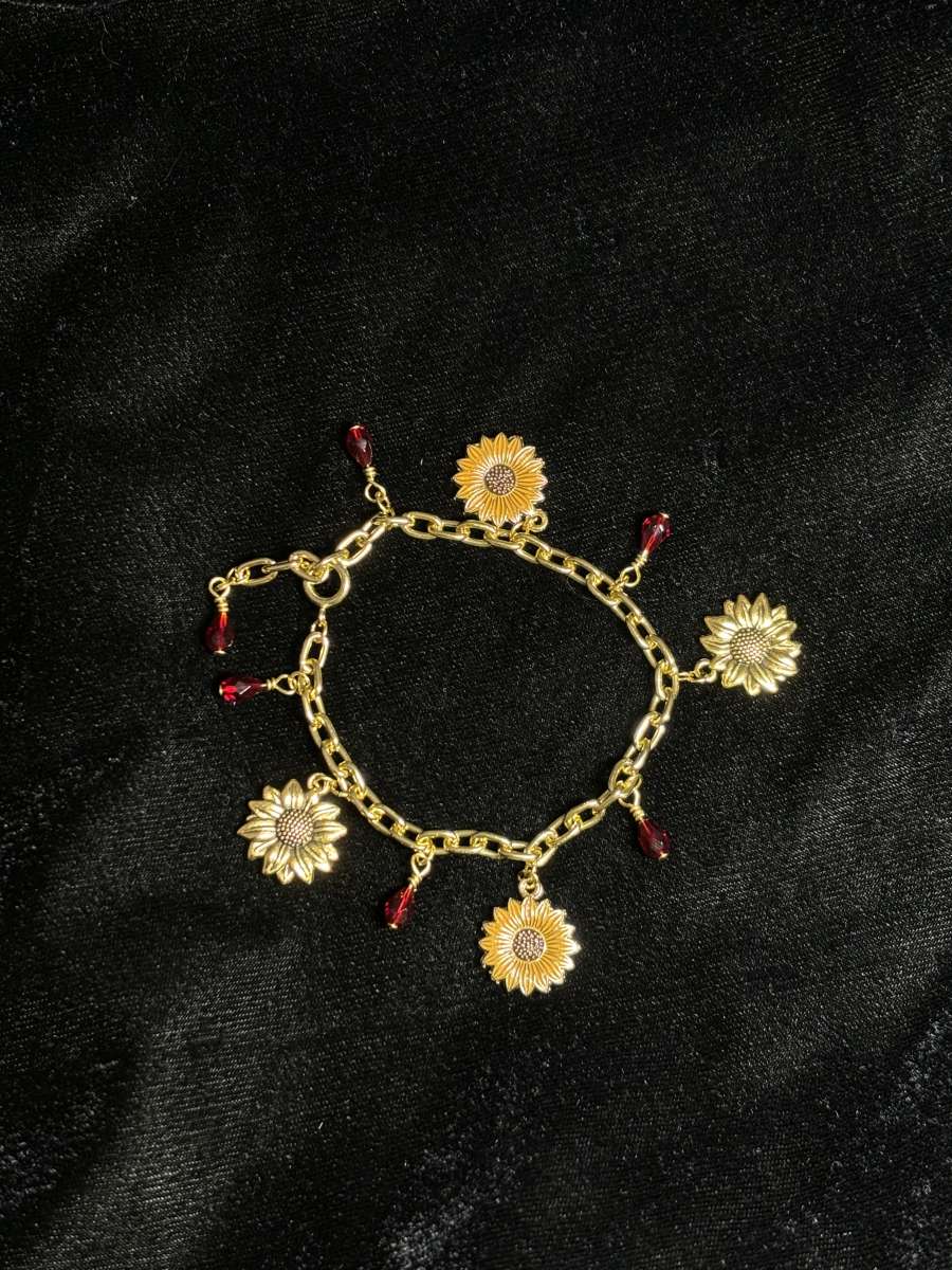 Summer wine and sunflowers charm bracelet