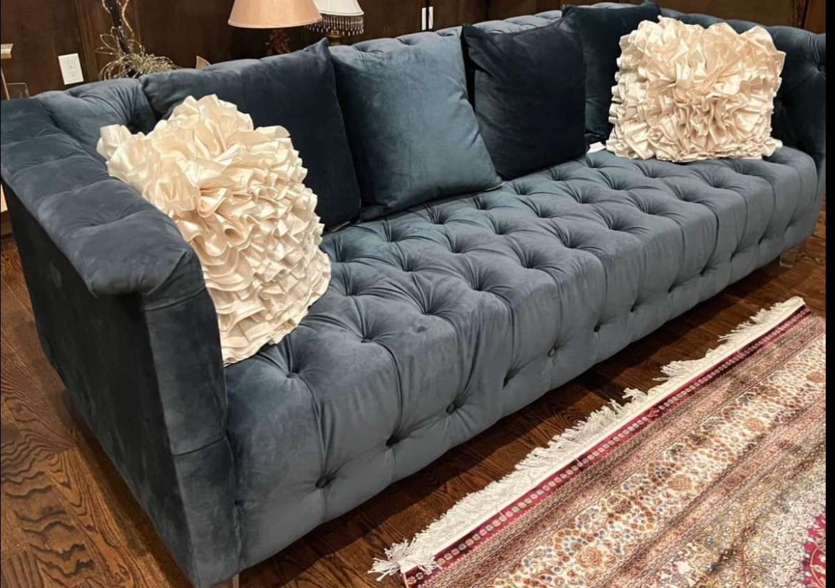 Vertical Navy Velvet Sofa