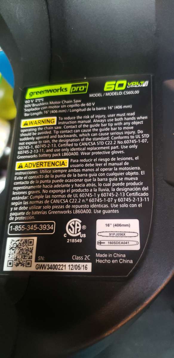 Green works Pro 60V Brushless Motor Chain Saw