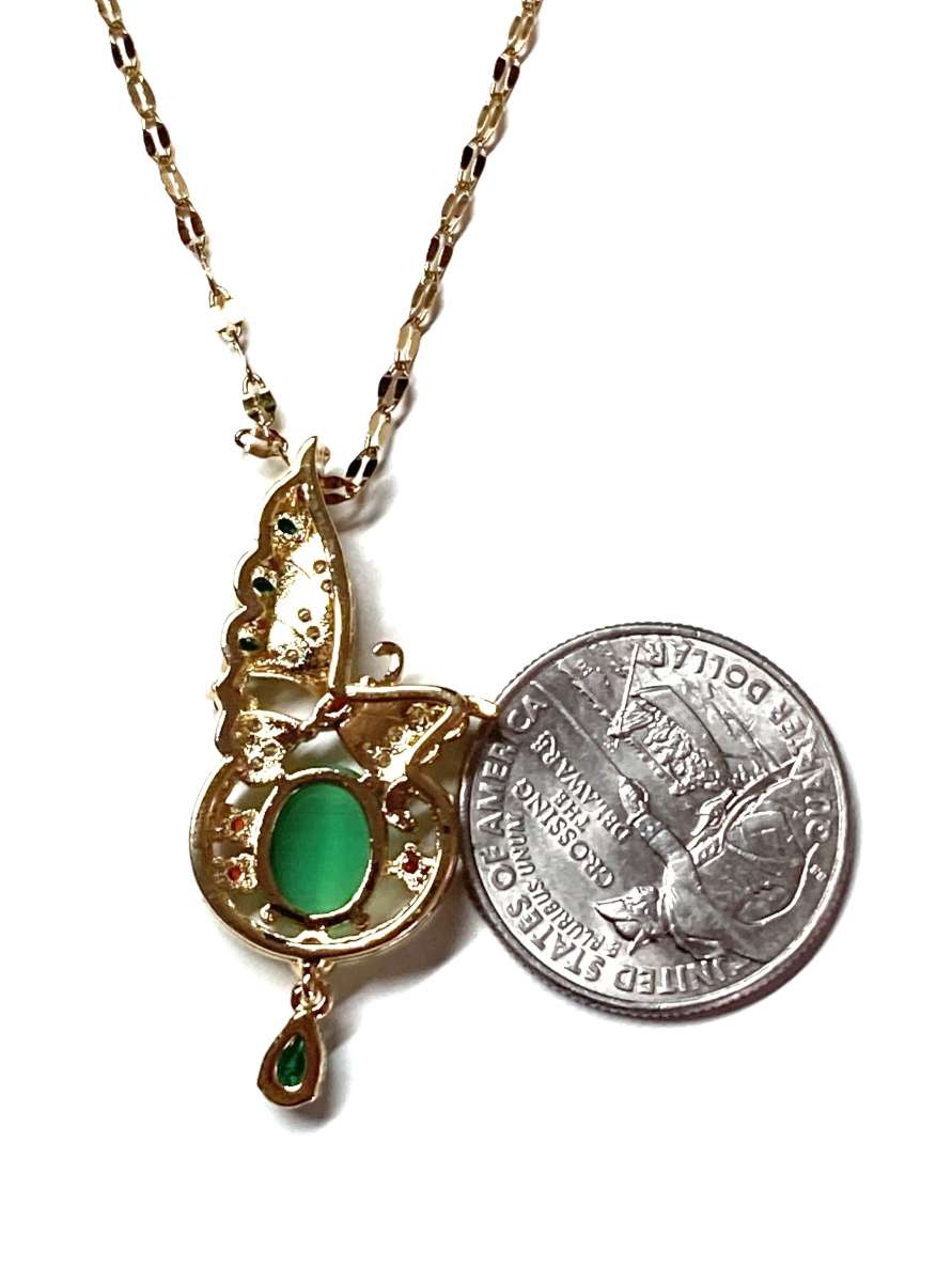 green Jade jadeite cat eye butterfly bird Cubic pendant
