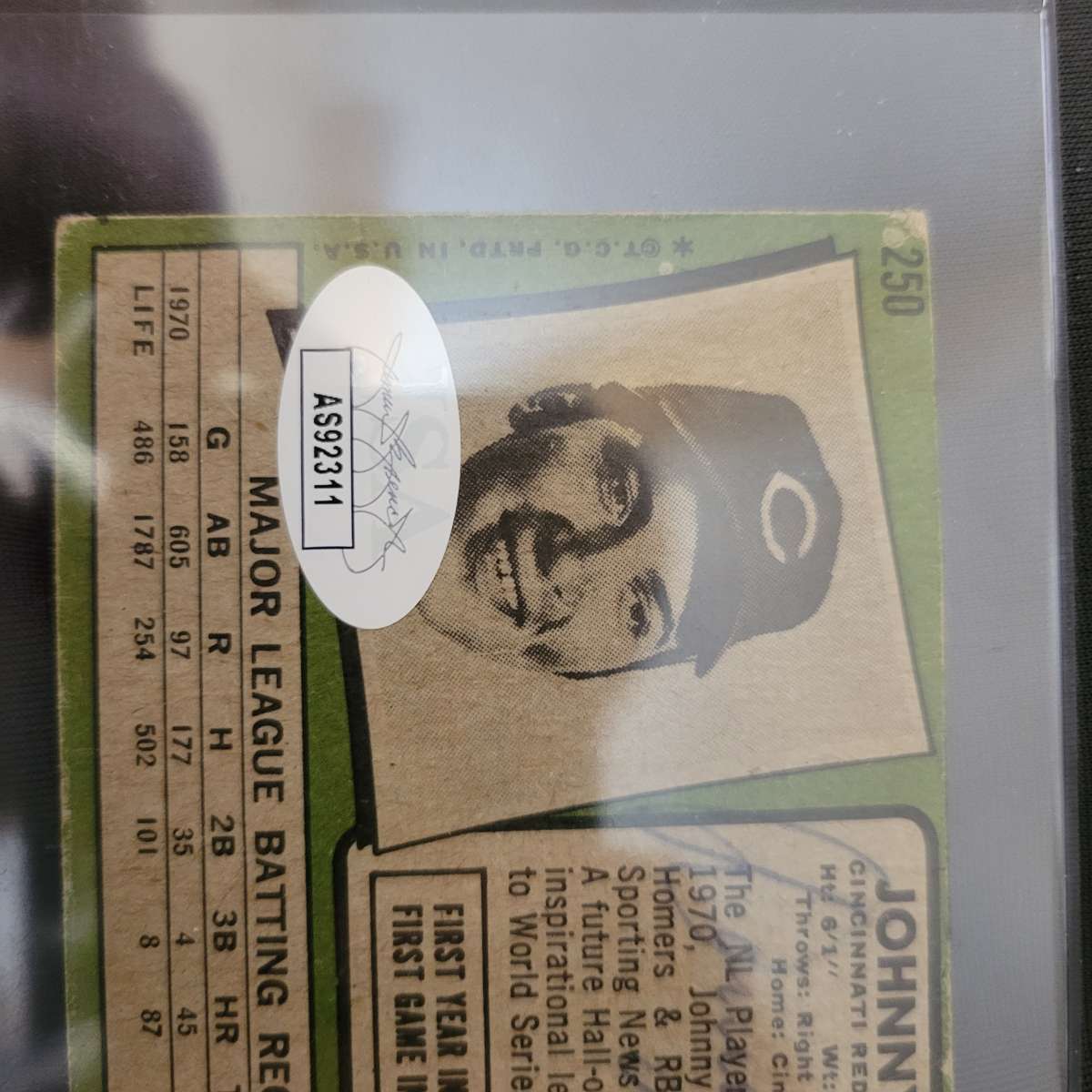 johnny bench 1971 topps card autographed