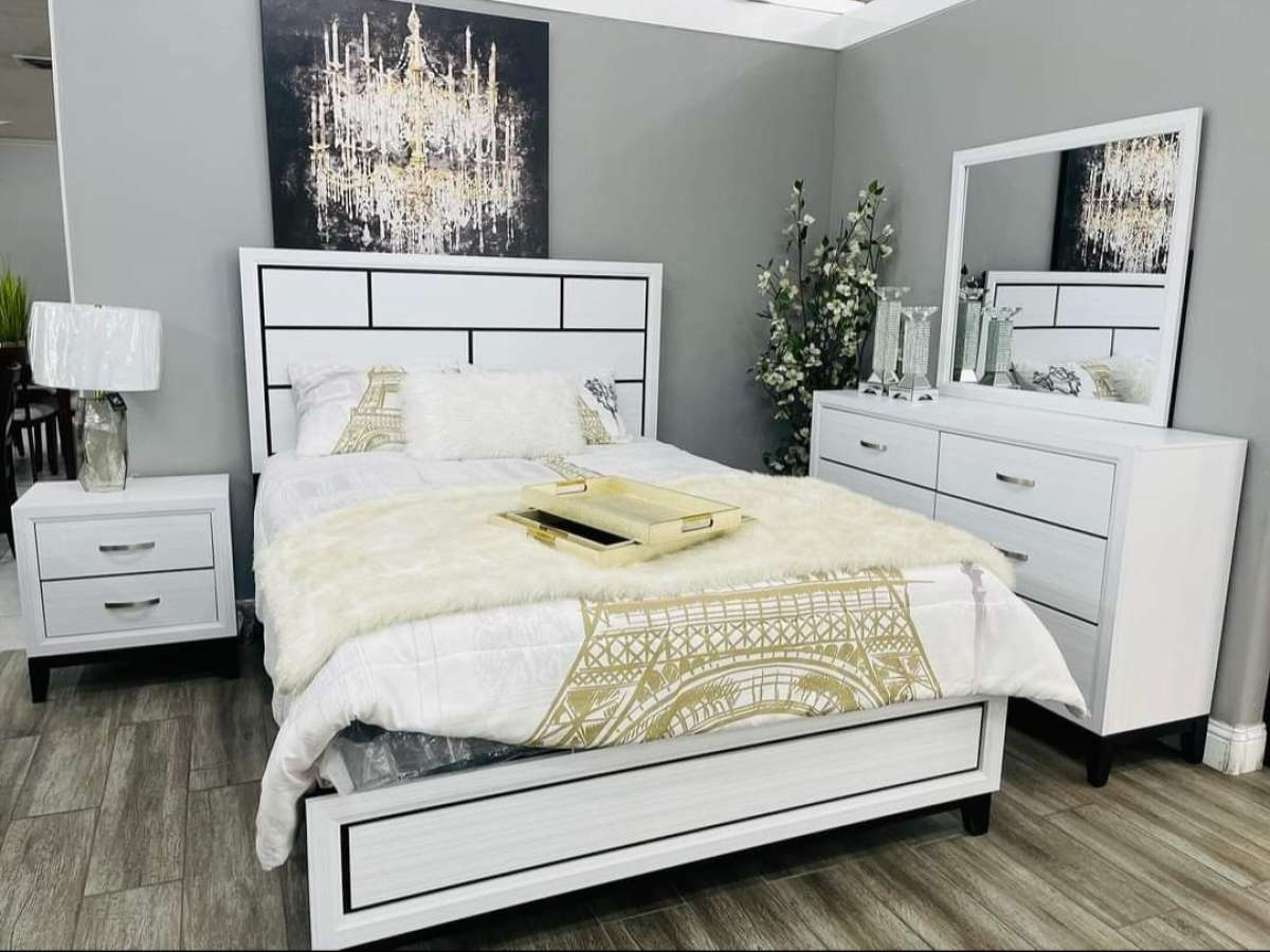 white black panel bedroom set