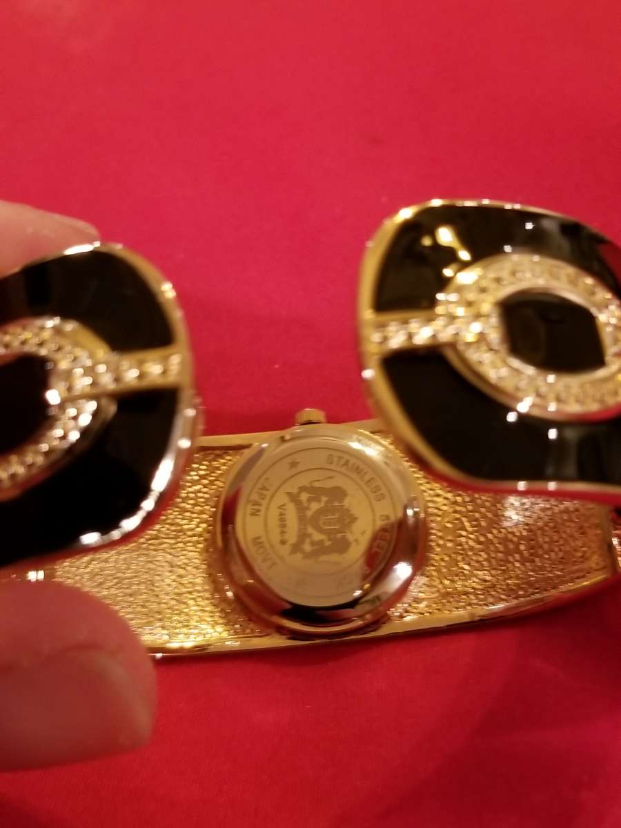 Versales Womens Black and Gold plated watch