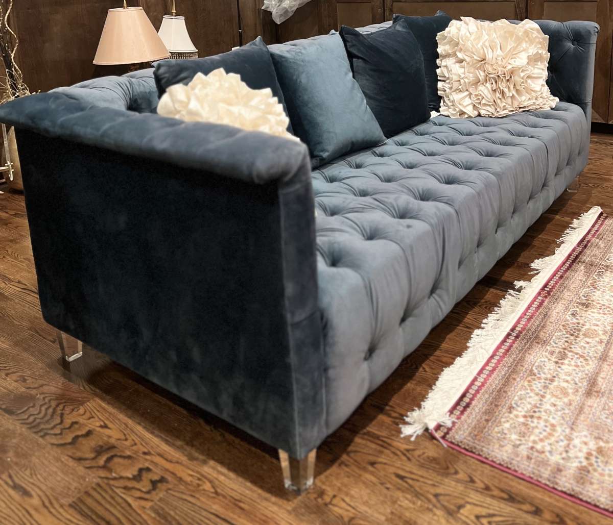 Vertical Navy Velvet Sofa