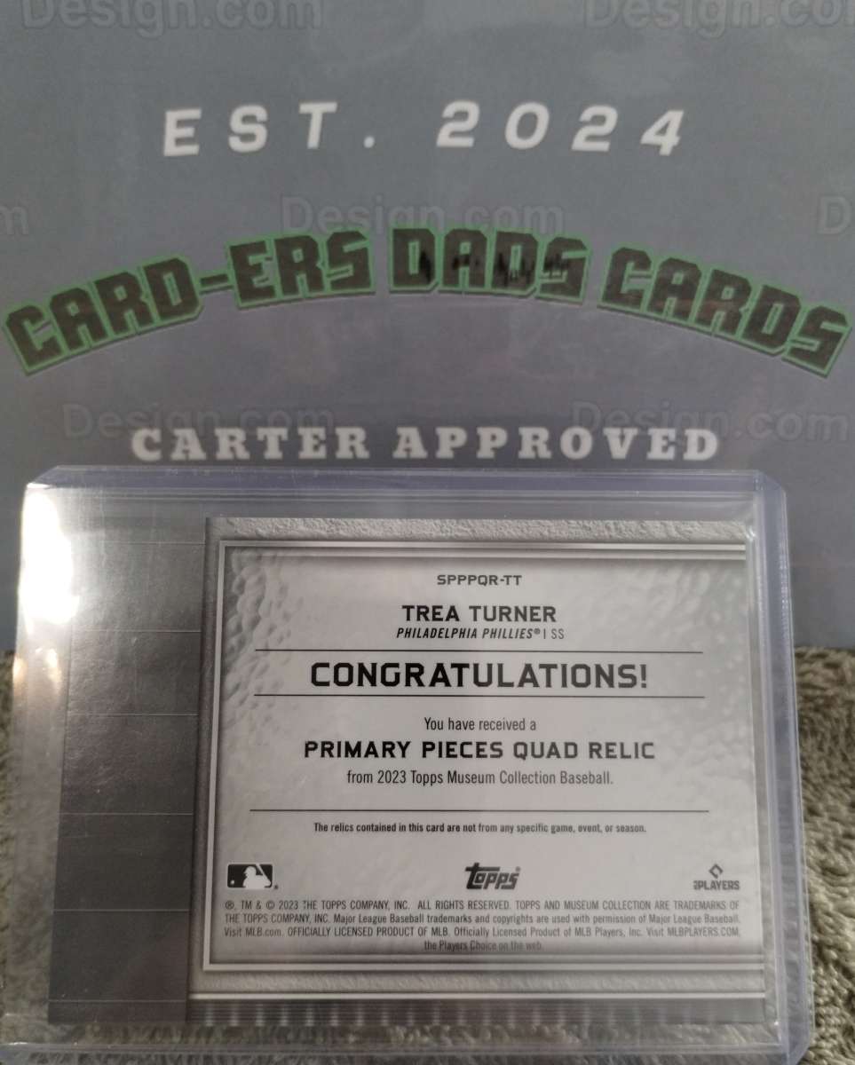 Trea Turner Game Used Jersey Swatch and Bat Card