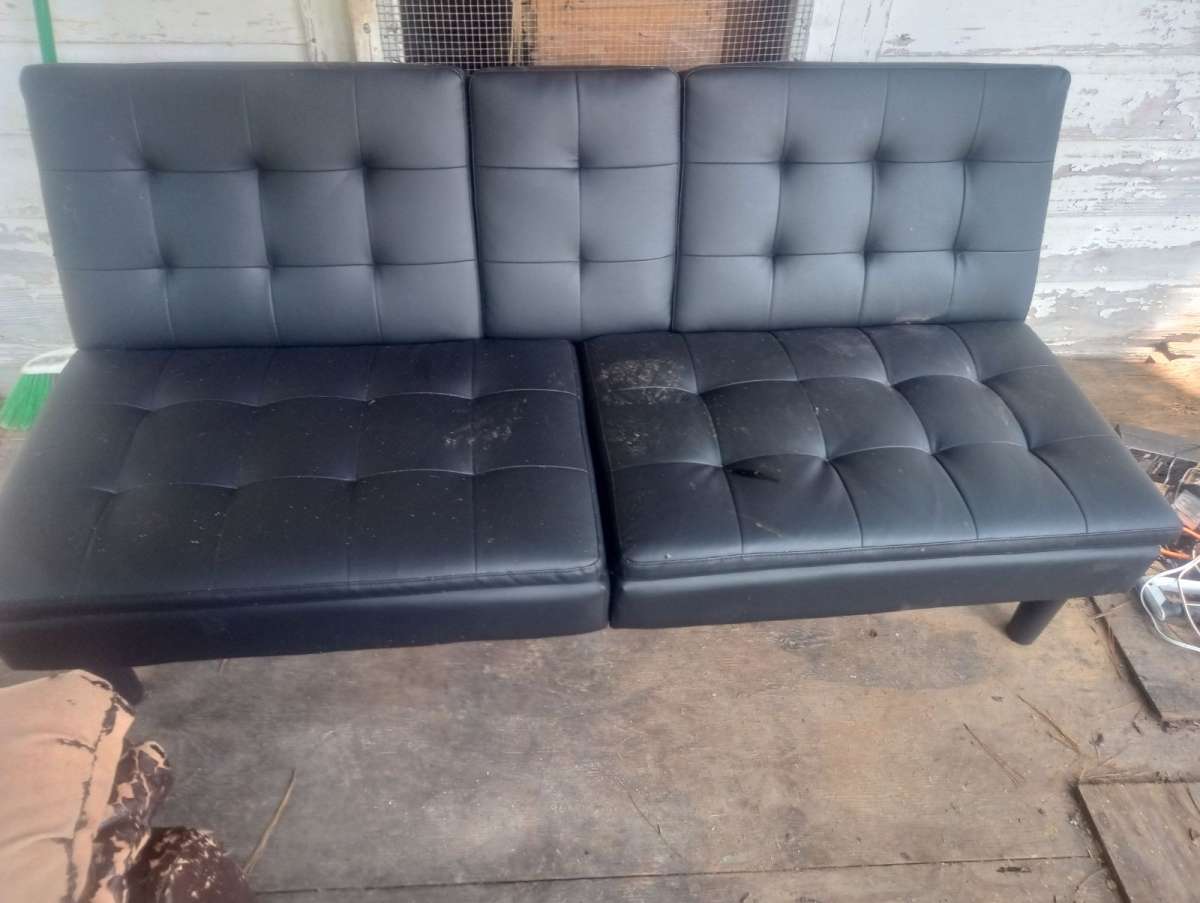 black leather futon couch