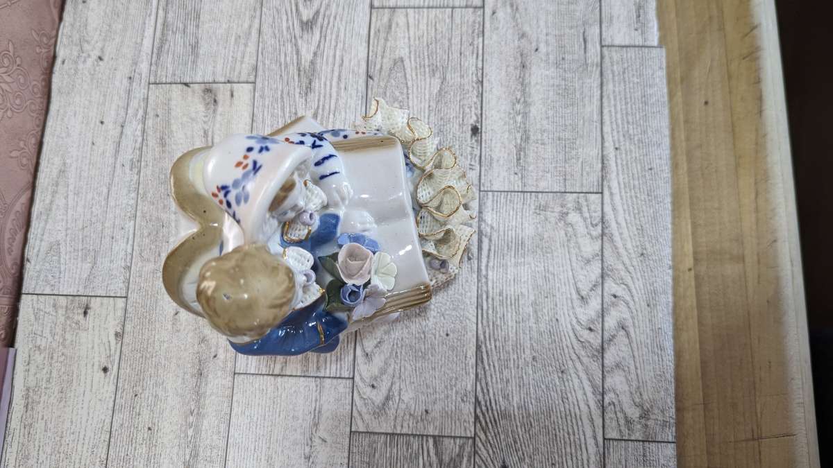 Antique Boy and Girl Reading a Large Bible Book