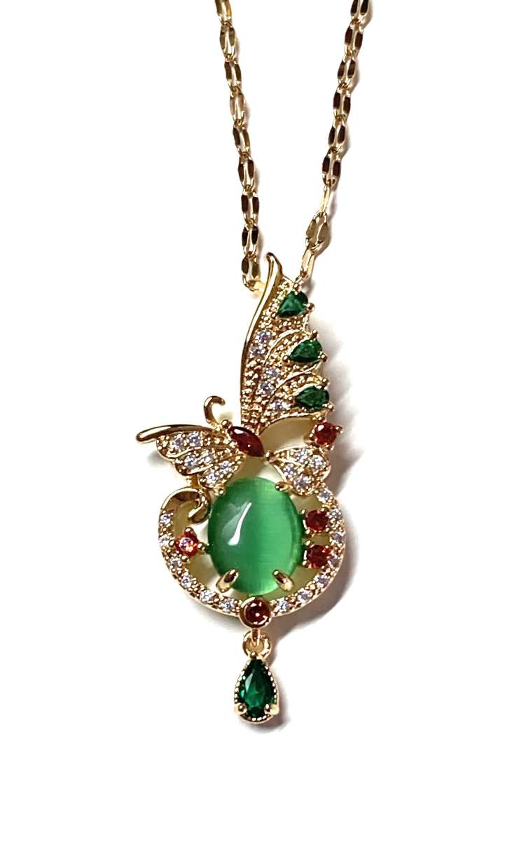 green Jade jadeite cat eye butterfly bird Cubic pendant