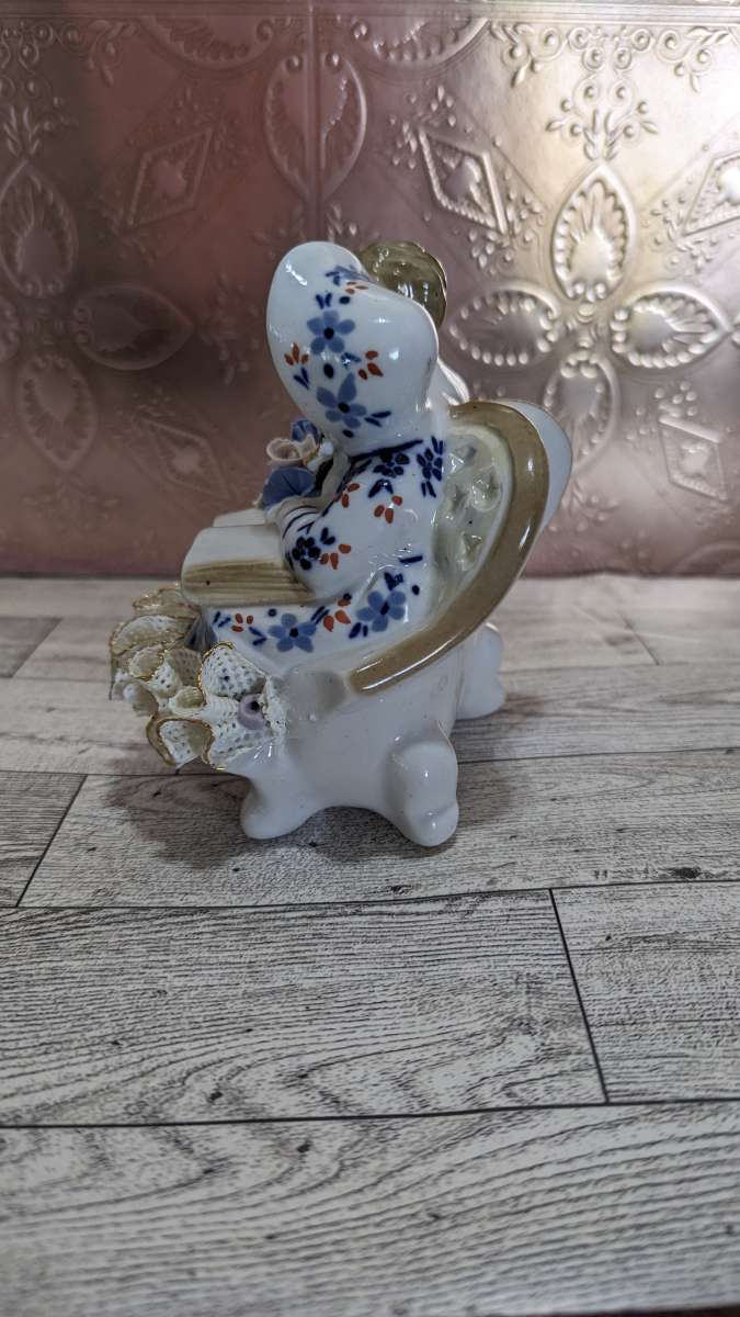 Antique Boy and Girl Reading a Large Bible Book