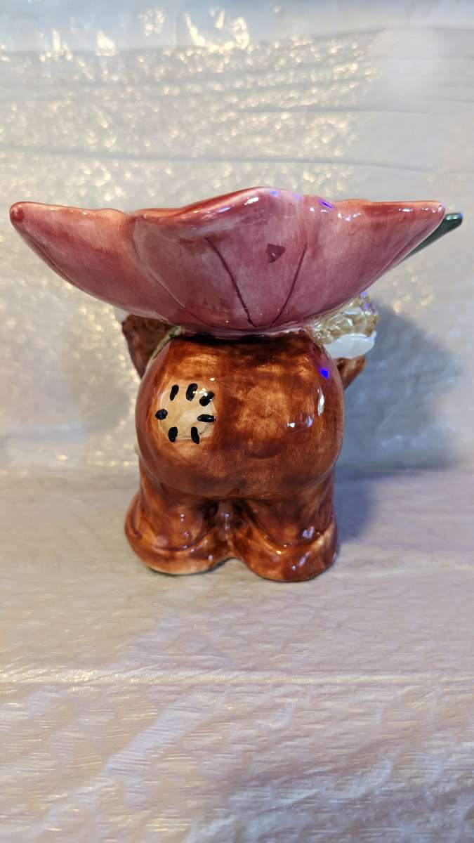 Vintage WCL Ceramic Scarecrow with a Leaf Dish on Its Back
