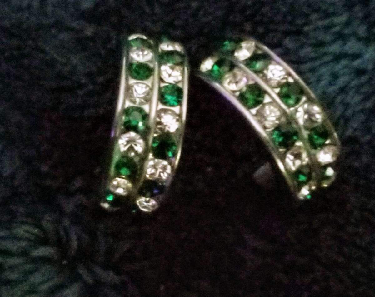 green and white Austrian crystal earrings
