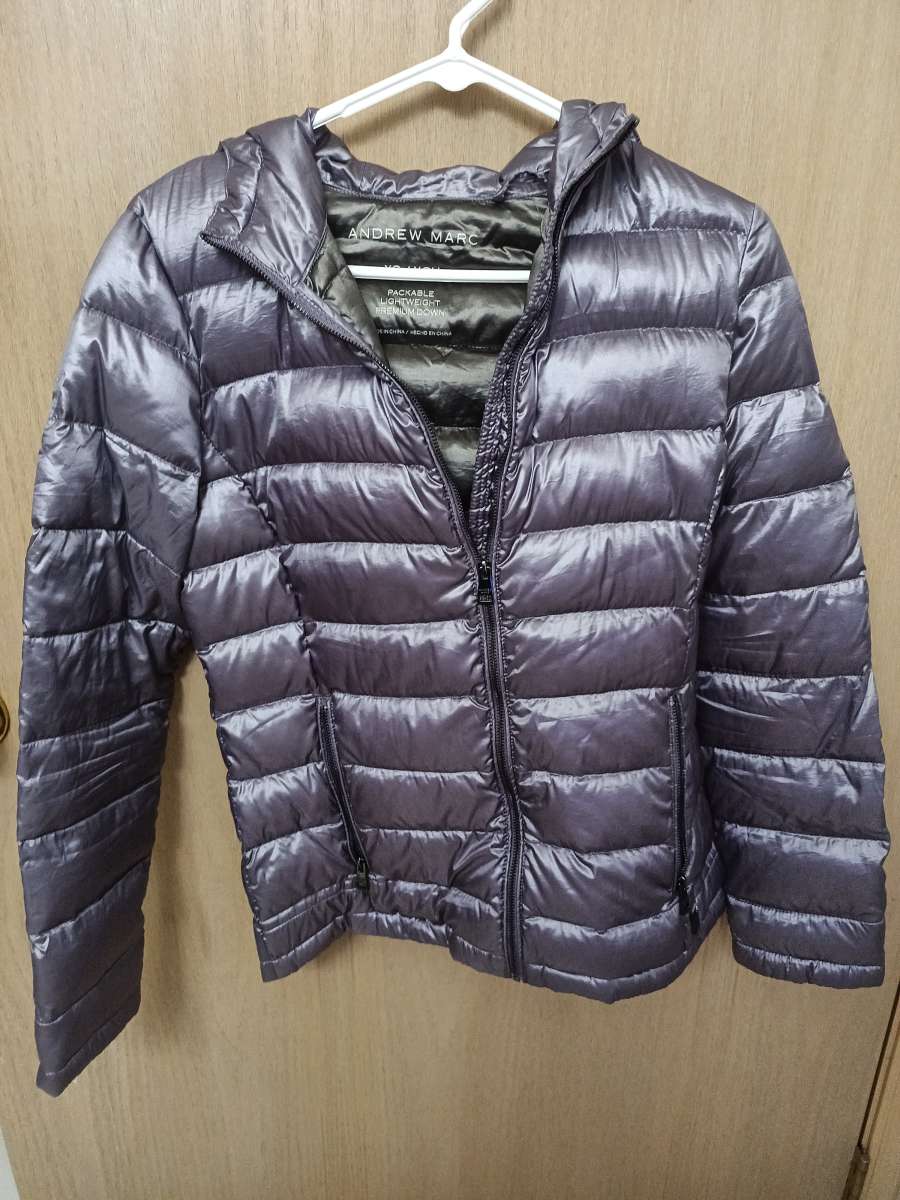 Andrew Marc XS metallic purple puffer