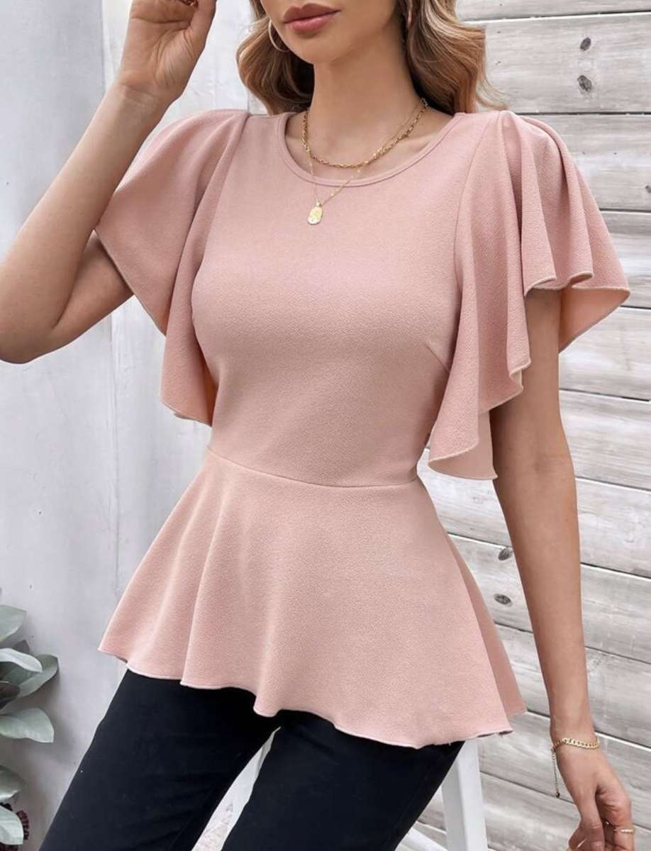 Clasi Womens Butterfly Sleeve Ruffle Hem T Shirt